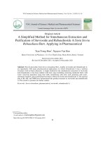 A Simplified Method for Simultaneous Extraction and Purification of Stevioside and Rebaudioside A from Stevia Rebaudiana Bert. Applying in Pharmaceutical