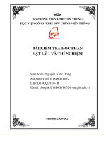 BÀI KIỂM TRA HỌC PHẦN VẬT LÝ 1 VÀ THÍ NGHIỆM