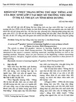 Khảo sát thực trạng hứng thú học tiếng anh của học sinh lớp 5 tại một số trường tiểu học ở thị xã thuận an tỉnh bình dương