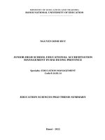 Tóm tắt luận án(tiếng anh): Quản lý kiểm định chất lượng giáo dục trường trung học cơ sở trên địa bàn tỉnh Hải Dương.