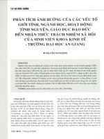 Phân tích ảnh hưởng của các yếu tố giới tính, ngành học, hoạt động tình nguyện, giáo dục đạo đức đến nhận thức trách nhiệm xã hội của sinh viên khoa kinh tế trường đại học an giang