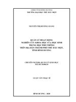 Luận văn thạc sĩ quản lý giáo dục  quản lý hoạt động nghiên cứu khoa học của học sinh trung học phổ thông trên địa bàn thành phố thủ dầu một, tỉnh bình dương