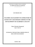 Tóm tắt tiếng anh: Quản lý dạy học môn Ngữ văn trường trung học cơ sở thành phố Hà Nội theo hướng phát triển năng lực người học.