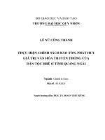 Thực hiện chính sách bảo tồn, phát huy giá trị văn hóa truyền thống của dân tộc hrê ở tỉnh quảng ngãi