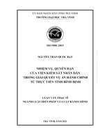 NHIỆM VỤ, QUYỀN HẠN CỦA VIỆN KIỂM SÁT NHÂN DÂN TRONG GIẢI QUYẾT VỤ ÁN HÀNH CHÍNH TỪ THỰC TIỄN TỈNH BÌNH ĐỊNH LUẬN VĂN THẠC SĨ