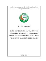 ĐÁNH GIÁ TIỀM NĂNG ĐẤT ĐAI PHỤC VỤ CHUYỂN DỊCH CƠ CẤU CÂY TRỒNG THEO HƯỚNG SẢN XUẤT HÀNG HÓA TẠI XÃ ĐỒNG THÁI, HUYỆN BA VÌ, THÀNH PHỐ HÀ NỘI.GVHD:ThS. Đào Mạnh Hồng