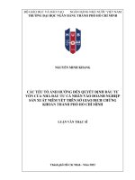 Các yếu tố ảnh hưởng đến quyết định đầu tư vốn của nhà đầu tư cá nhân vào doanh nghiệp sản xuất niêm yết trên sở giao dịch chứng khoán thành phố hồ chí minh