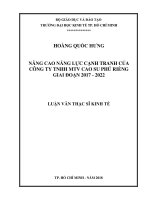 Luận văn thạc sĩ UEH nâng cao năng lực cạnh tranh của công ty TNHH MTV cao su phú riềng giai đoạn 2017   2022 
