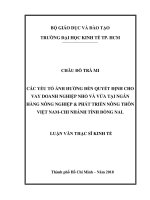 Luận văn thạc sĩ UEH các yếu tố ảnh hưởng đến quyết định cho vay doanh nghiệp nhỏ và vừa tại ngân hàng nông nghiệp  phát triển nông thôn việt  nam   chi nhánh tỉnh đồng nai 