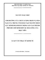 Luận văn thạc sĩ UEH ảnh hưởng của chất lượng dịch vụ đào tạo của trung tâm đào tạo nguồn nhân lực kinh doanh bất động sản tại TPHCM đến sự hài lòng của học viên 