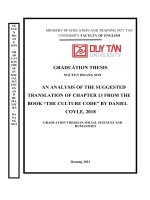 (TIỂU LUẬN) AN ANALYSIS OF THE SUGGESTED TRANSLATION OF CHAPTER 13 FROM THE BOOK “THE CULTURE CODE” BY DANIEL COYLE, 2018 