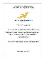 Tóm tắt tiếng việt: Các yếu tố ảnh hưởng đến năng lực cốt lõi của hệ thống trường đại học tư thục: nghiên cứu tại thành phố Hồ Chí Minh.