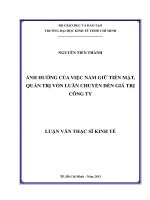Luận văn thạc sĩ UEH ảnh hưởng của việc nắm giữ tiền mặt, quản trị vốn luân chuyển đến giá trị công ty 