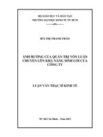 Luận văn thạc sĩ UEH ảnh hưởng của quản trị vốn luân chuyển lên khả năng sinh lời của công ty 
