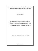 Luận văn Thạc sĩ Quản lý văn hóa: Quản lý hoạt động tuyên truyền, quảng cáo ngoài trời trên địa bàn thành phố Hội An, tỉnh Quảng Nam