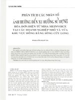 Phân tích các nhân tố ảnh hưởng đến xu hướng sử dụng hóa đơn điện tử MISA MEINVOICE tại các doanh nghiệp vừa và nhỏ khu vực đồng bằng sông cửu long 