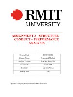 (TIỂU LUẬN) ASSIGNMENT 3 – STRUCTURE – CONDUCT – PERFORMANCE ANALYSIS as a result, the taxi service in vietnam belongs to homogeneous and product differentiation that deny the monopoly market of vietnam taxi mar 