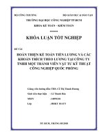 Hoàn thiện kế toán tiền lương và các khoản trích theo lương tại công ty TNHH một thành viên vật tư kỹ thuật công nghiệp quốc phòng 