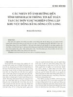 Các nhân tố ảnh hưởng đến tính minh bạch thông tin kế toán tại các đơn vị sự nghiệp công lập khu vực đồng bằng sông cửu long 