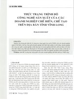 hực trạng trình độ công nghệ sản xuất của các doanh nghiệp chế biến, chế tạo trên địa bàn tỉnh vĩnh long 