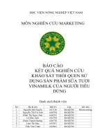 (TIỂU LUẬN) báo cáo kết QUẢ NGHIÊN cứu KHẢO sát THÓI QUEN sử DỤNG sản PHẨM sữa tươi VINAMILK của NGƯỜI TIÊU DÙNG 