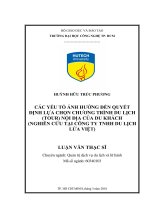 Khóa luận tốt nghiệp các yếu tố ảnh hưởng đến quyết định lựa chọn chương trình du lịch (tour) nội địa của du khách (nghiên cứu tại công ty TNHH du lịch lửa việt) 