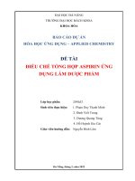 (TIỂU LUẬN) báo cáo dự án hóa học ỨNG DỤNG – APPLIED CHEMISTRY đề tài điều CHẾ TỔNG hợp ASPIRIN ỨNG DỤNG làm dược PHẨM 