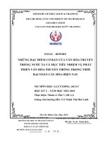 (TIỂU LUẬN) NHỮNG đặc điểm cơ bản của văn hóa TRUYỀN THỐNG nước TA và mục TIÊU NHIỆM vụ PHÁT TRIỂN văn hóa TRUYỀN THỐNG TRONG THỜI đại TOÀN cầu hóa HIỆN NAY 