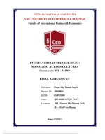 (TIỂU LUẬN) INTERNATIONAL MANAGEMENT MANAGING ACROSS CULTURES analyze and provide examples of how difference in culture between countries can affect international management 