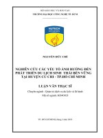 Khóa luận tốt nghiệp nghiên cứu các yếu tố ảnh hưởng đến phát triển du lịch sinh thái bền vững tại huyện củ chi – thành phố hồ chí minh 