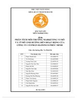 (TIỂU LUẬN) PHÂN TÍCH môi TRƯỜNG MARKETING VI mô và vĩ mô ẢNH HƯỞNG đế ạt độ n HO NG của CÔNG TY c n HAWINCO PHÚC MINH 