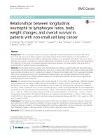 relationships between longitudinal neutrophil to lymphocyte ratios body weight changes and overall survival in patients with non small cell lung cancer 