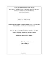 Luận văn thạc sĩ VNU ULIS a critical discourse analysis of hillary clinton’s 2015 presidential campaign launch speech  