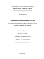 Luận văn thạc sĩ UEH understanding capital structure of companies in vietnam effects of profitability, tanggible assets, growth opportunities, firm size  ownership typeand non debt tax shields 