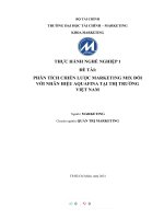(TIỂU LUẬN) THỰC HÀNH NGHỀ NGHIỆP 1 đề tài PHÂN TÍCH CHIẾN lược MARKETING MIX đối với NHÃN HIỆU AQUAFINA tại THỊ TRƯỜNG VIỆT NAM 