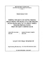 Luận văn thạc sĩ UEH thông tin bất cân xứng trong hoạt động tín dụng của chi nhánh ngân hàng đầu tư và phát triển thành phố đà nẵng 