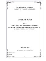CURRENT SITUATION AND SOLUTIONS TO IMPROVE VOCABULARY LEARNING SKILLS OF STUDENTS MAJORING IN ENGLISH AT THU DAU MOT UNIVERSITY 