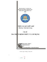 (TIỂU LUẬN) thảo luận nhóm TMU môn học toán đại cương chủ đề MA TR n ĐỊNH THỨC và áp DỤNG 
