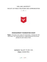 (TIỂU LUẬN) topic chooses one case of a business, introduces the business, its characteristics, organizational structure, products and value chain  