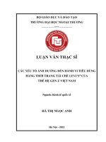 Các yếu tố ảnh hưởng đến hành vi tiêu dùng hàng thời trang tái chế Levi’s® của thế hệ gen Z Việt Nam.