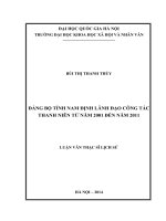 Luận văn thạc sĩ USSH đảng bộ tỉnh nam định lãnh đạo công tác thanh niên từ năm 2001 đến năm 2011  001 