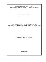 Luận văn thạc sĩ USSH nâng cao chất lượng thông tin lĩnh vực tài chính trên báo chí hiện nay (khảo sát trên thời báo tài chính việt nam, sài gòn đầu tư tài chính và chuyên trang đầu tư   tiền tệ  