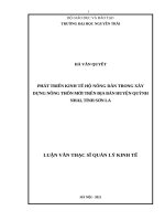 LUẬN VĂN THẠC SỸ: phát triển kinh tế hộ nông dân trong xây dựng nông thôn mới trên địa bàn huyện Quỳnh Nhai, tỉnh Sơn La
