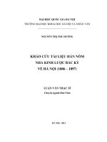 Luận văn thạc sĩ USSH khảo cứu tài liệu hán nôm nha kinh lược bắc kỳ về hà nội (1886   1897)  