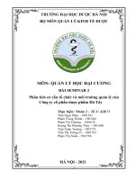 (TIỂU LUẬN) phân tích cơ cấu tổ chức và môi trường quản lý của công ty cổ phần dược phẩm hà tây 