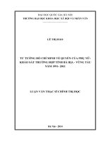 Luận văn thạc sĩ USSH tư tưởng hồ chí minh về quyền của phụ nữ khảo sát trường hợp tỉnh bà rịa   vũng tàu năm 1991   2011 