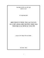 Luận văn thạc sĩ VNU LS biện pháp tư pháp trả lại tài sản, sửa chữa hoặc bồi thường thiệt hại theo bộ luật hình sự năm 1999 luận văn ths  luật 60 38 01 04 