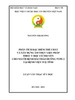 Phân tích đặc điểm thể chất và xây dựng ẩm thực liệu pháp theo y  học cổ truyền cho người bệnh đái tháo đường type 2 tại Bệnh viện Tuệ Tĩnh