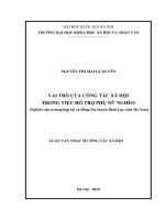 Luận văn thạc sĩ USSH vai trò của công tác xã hội trong việc hỗ trợ phụ nữ nghèo (nghiên cứu trường hợp tại xã đồng du   huyện bình lục   tỉnh hà nam)    
