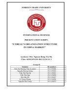 (TIỂU LUẬN) INTERNATIONAL BUSINESS PRESENTATION SCRIPT LOREAL’S ORGANIZATION STRUCTURE IN CHINA MARKET 